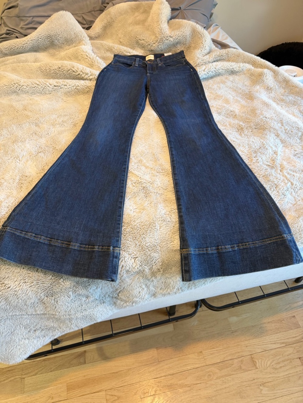Alice + Olivia Dark Blue Flare Jeans with Wide Hem